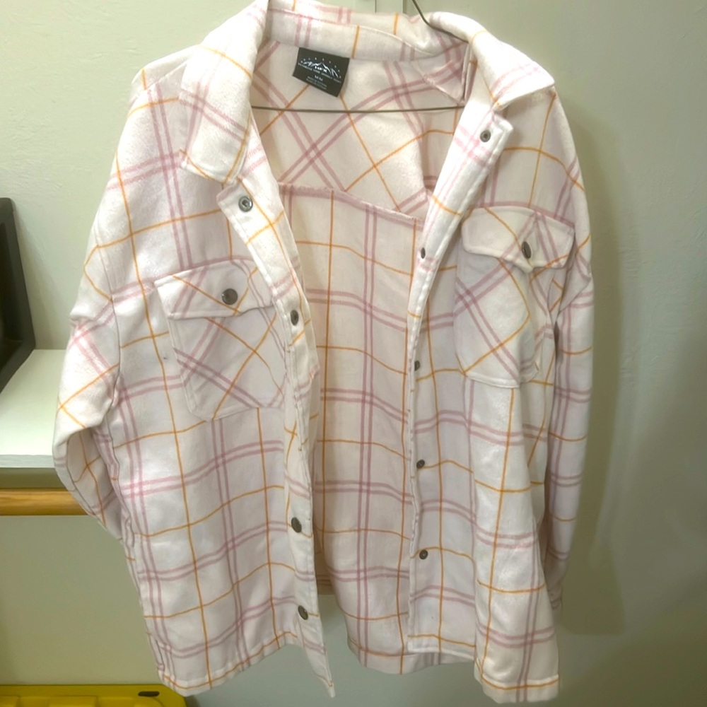 HFX Peachy Plaid Flannel Snap Closure Shirt Jacket Shacket